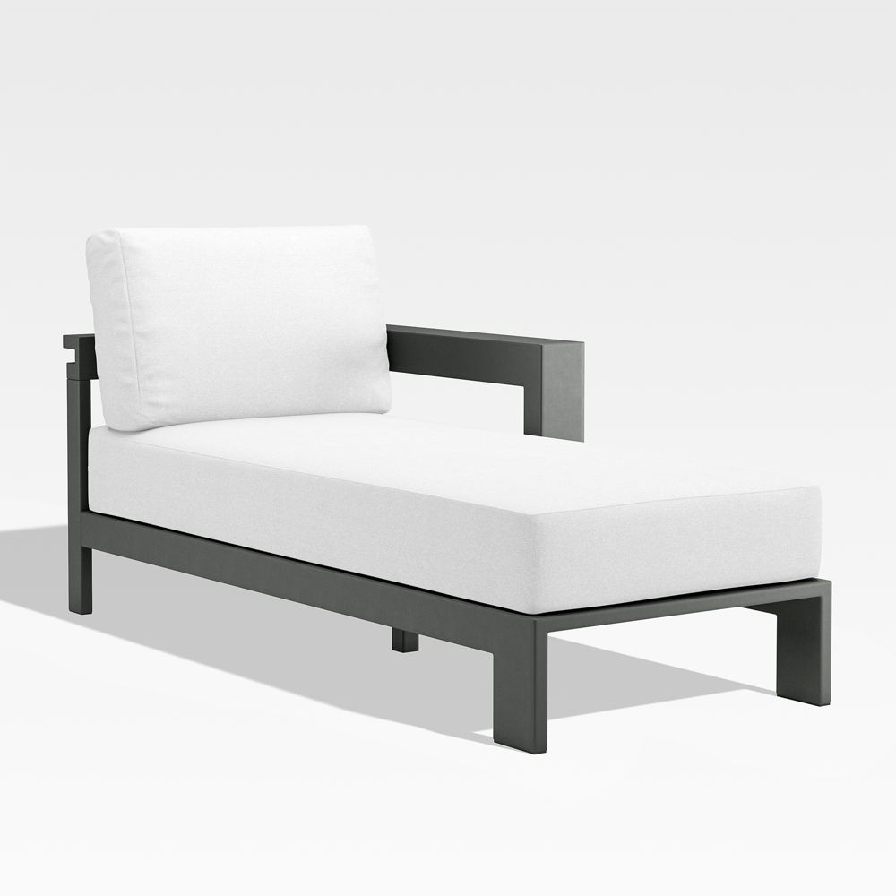 Walker Right Arm Metal Outdoor Chaise with Canvas White Cushions