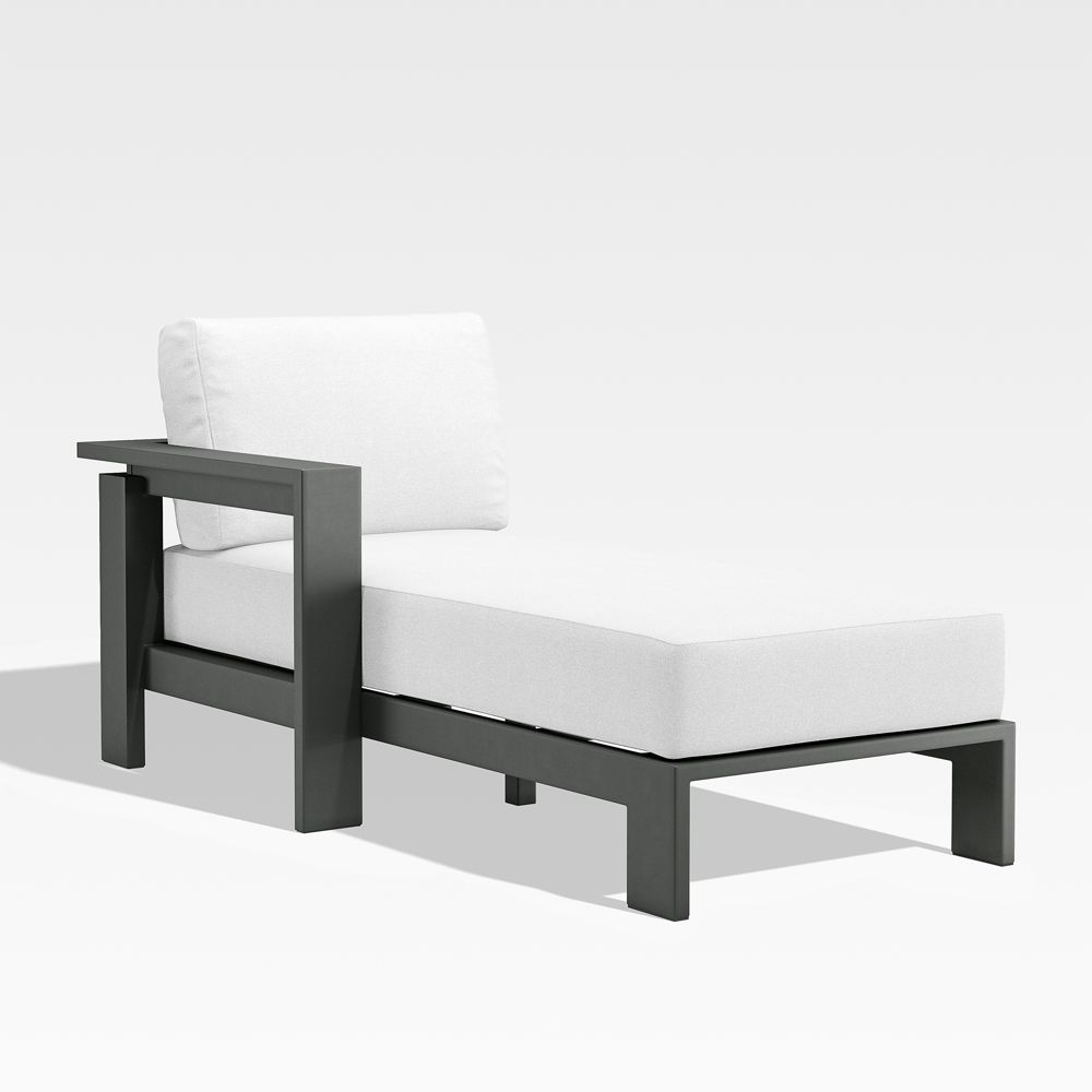 Walker Left Arm Metal Outdoor Chaise with Canvas White Cushions