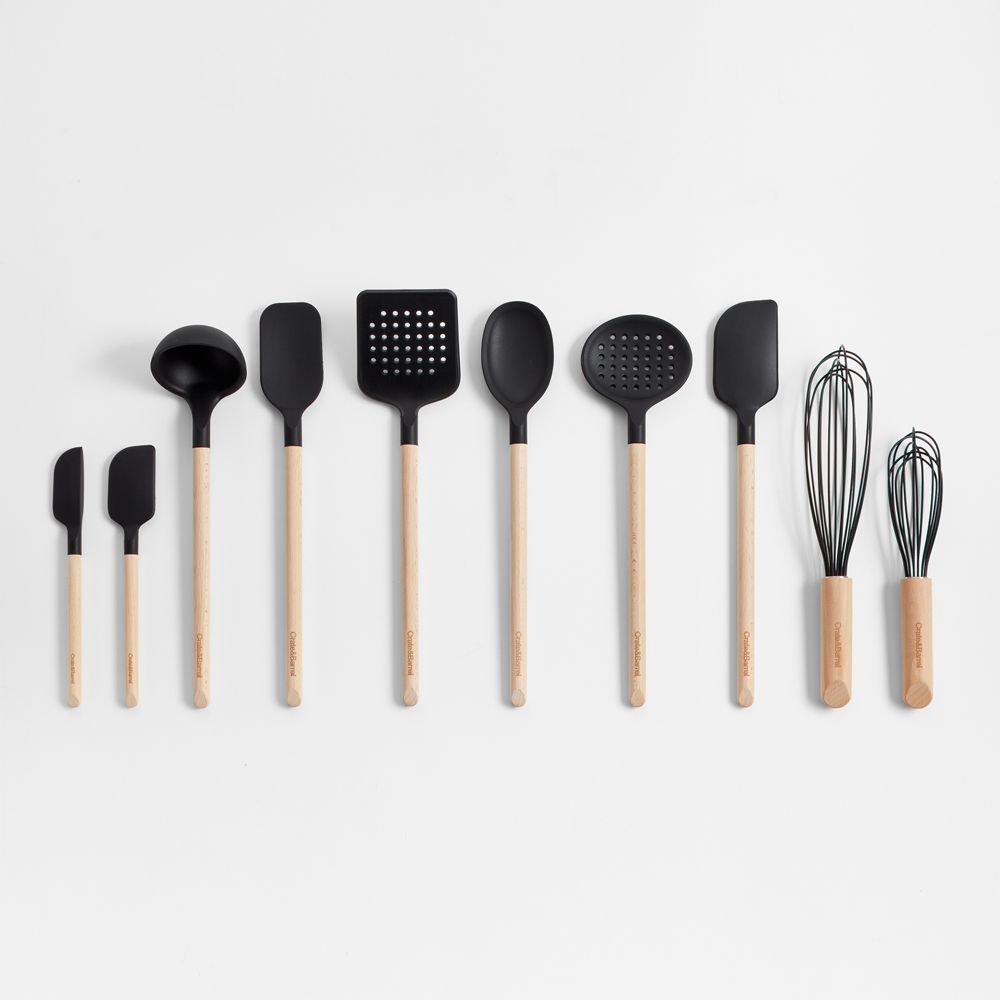 Crate & Barrel Black Silicone and Wood Utensils