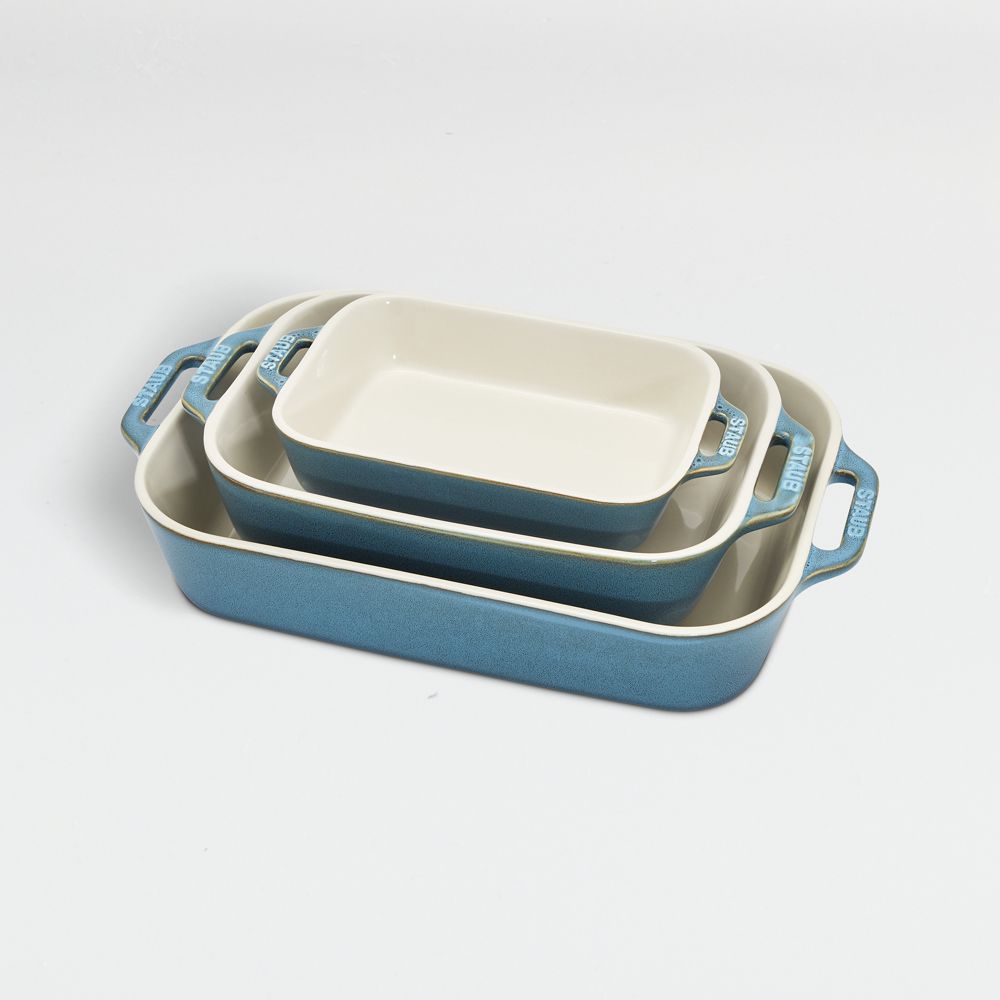 Staub Turquoise Rectangular Bakers, Set of 3