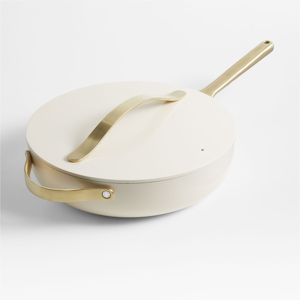 Caraway Cream Ceramic Nonstick 4.5-Qt. Sauté Pan with Gold Hardware