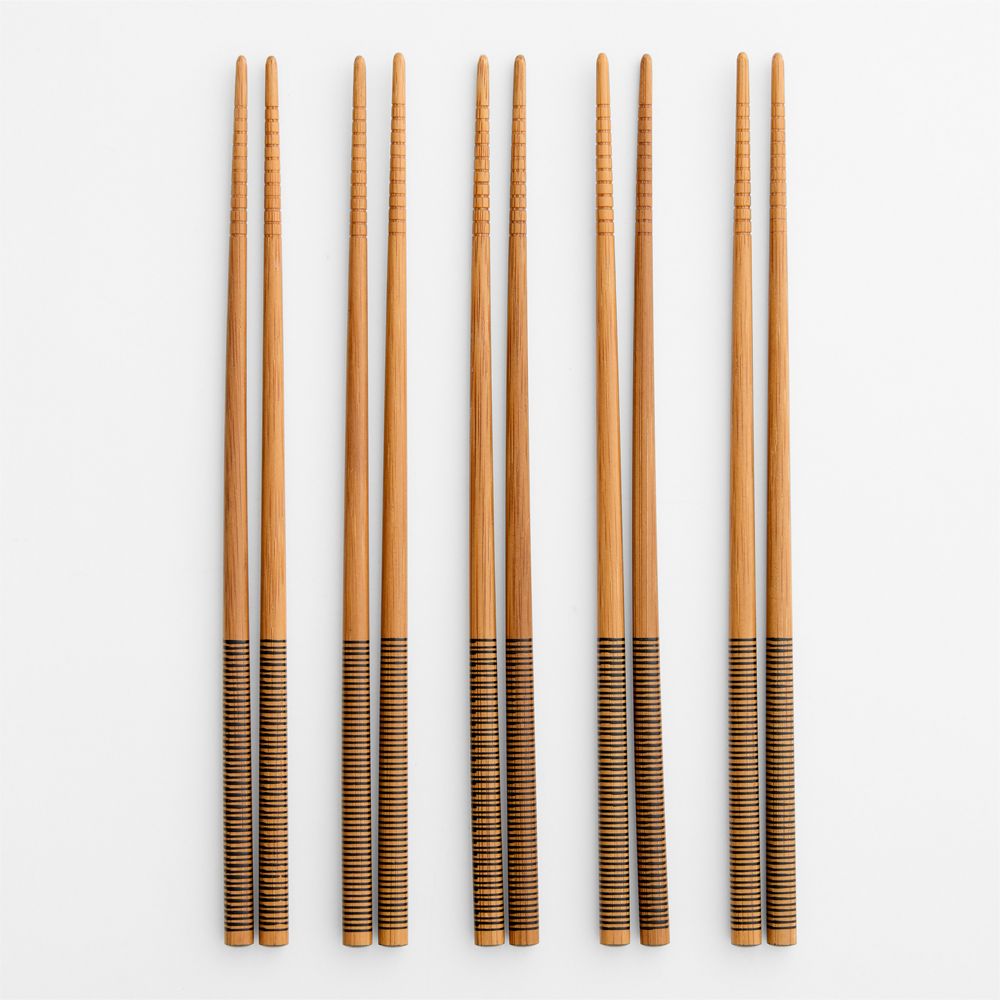 Black Striped Bamboo Chopsticks, Set of 5 Pairs