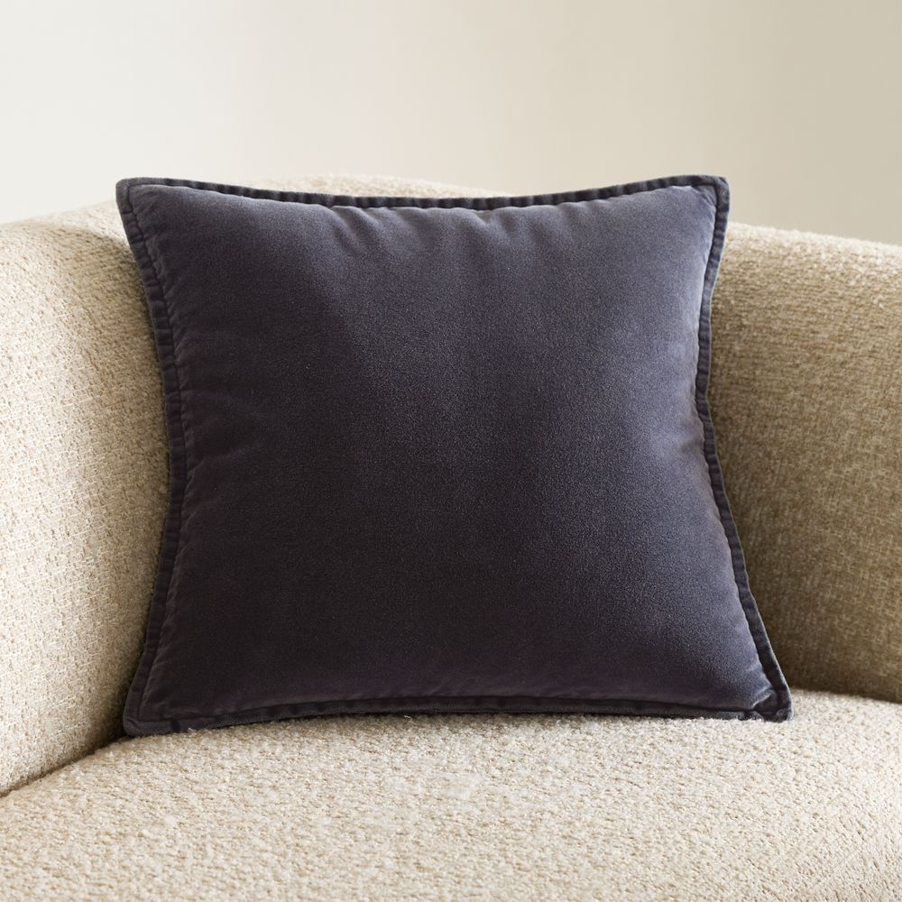 Relaxed Washed Organic Cotton Velvet 20"x20" Deep Indigo Throw Pillow