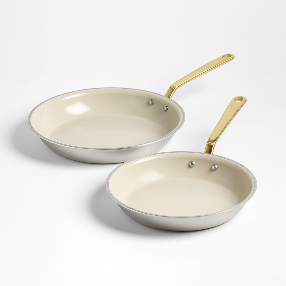Made In CeramiClad Nonstick 10" and 12" Fry Pan Set with Antique Brass Hardware
