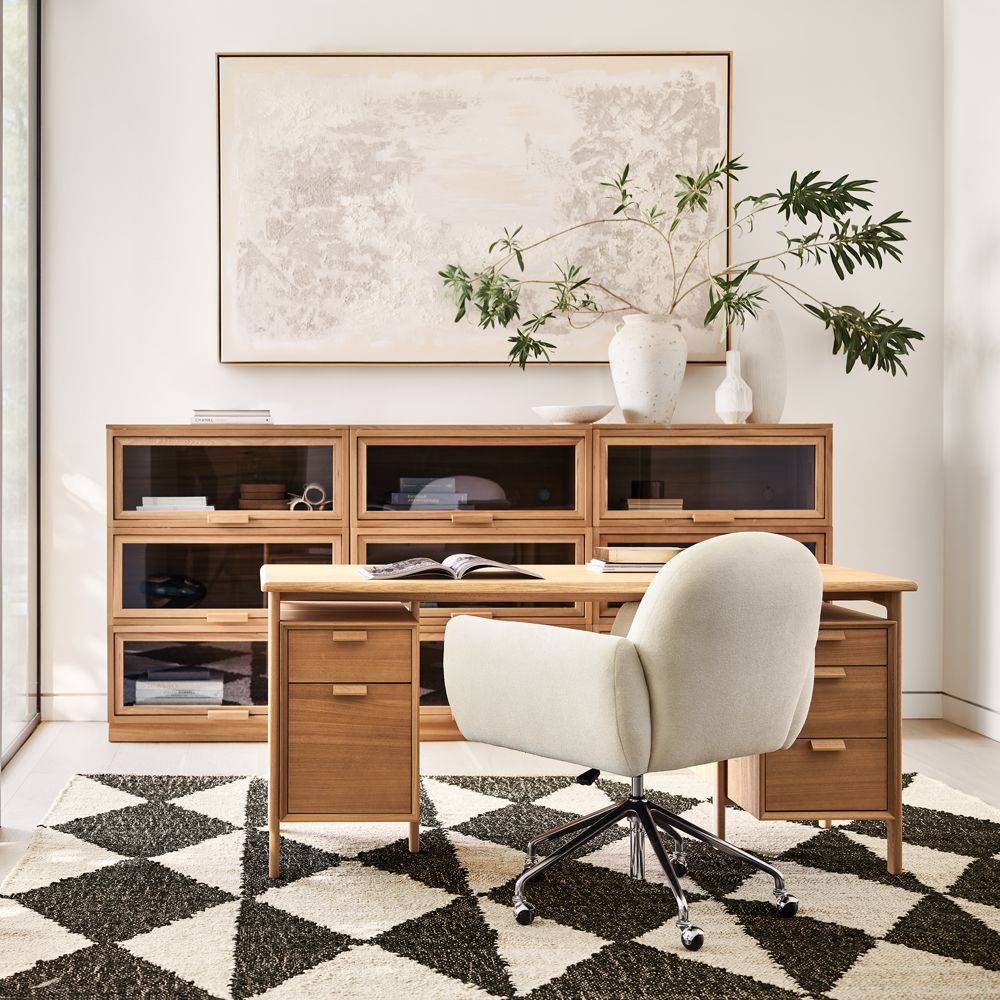 Alternative view of Elias 66" Natural Elm Wood Desk with File Cabinet