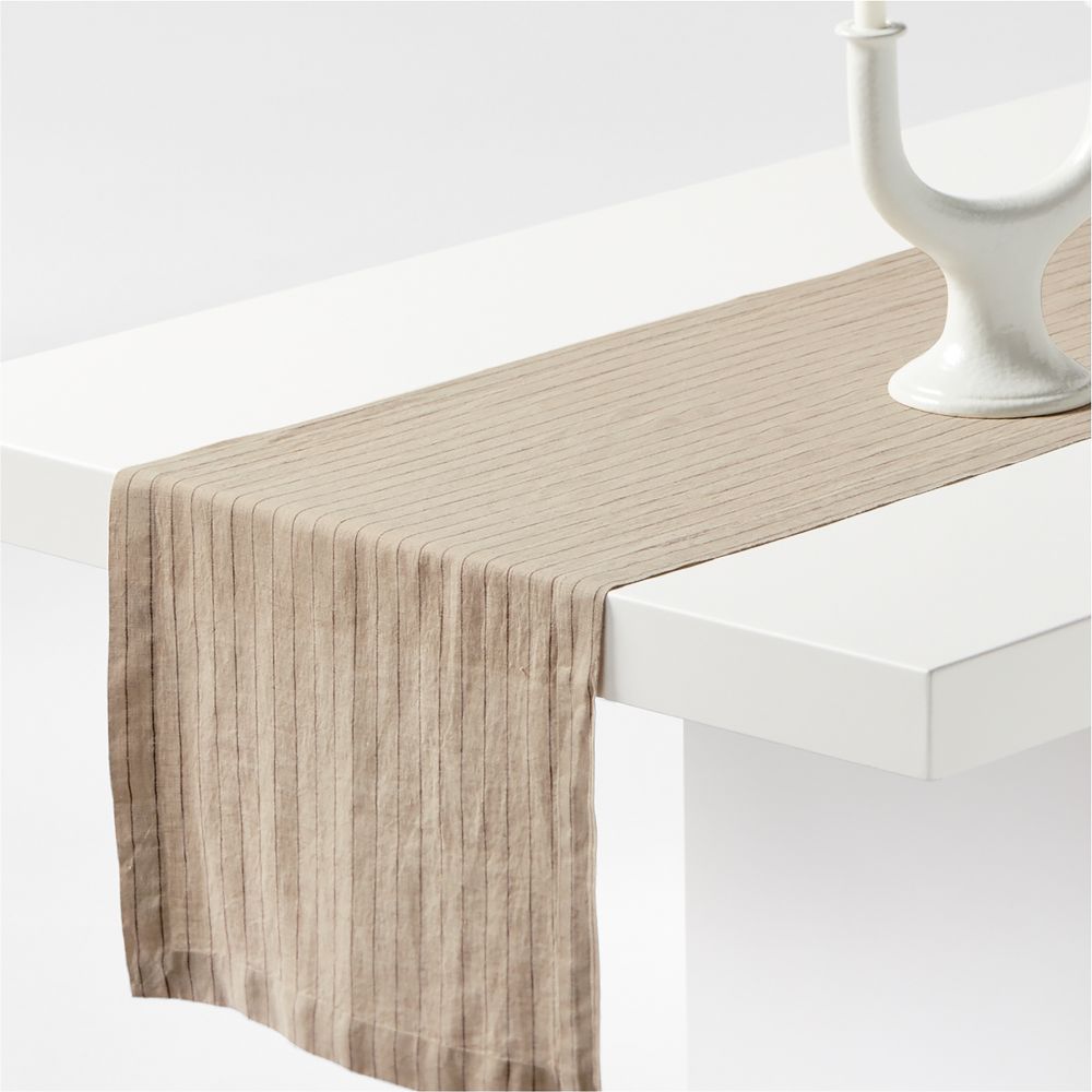 Marin 120" Natural and Earth Brown EUROPEAN FLAX-Certified Linen Striped Table Runner
