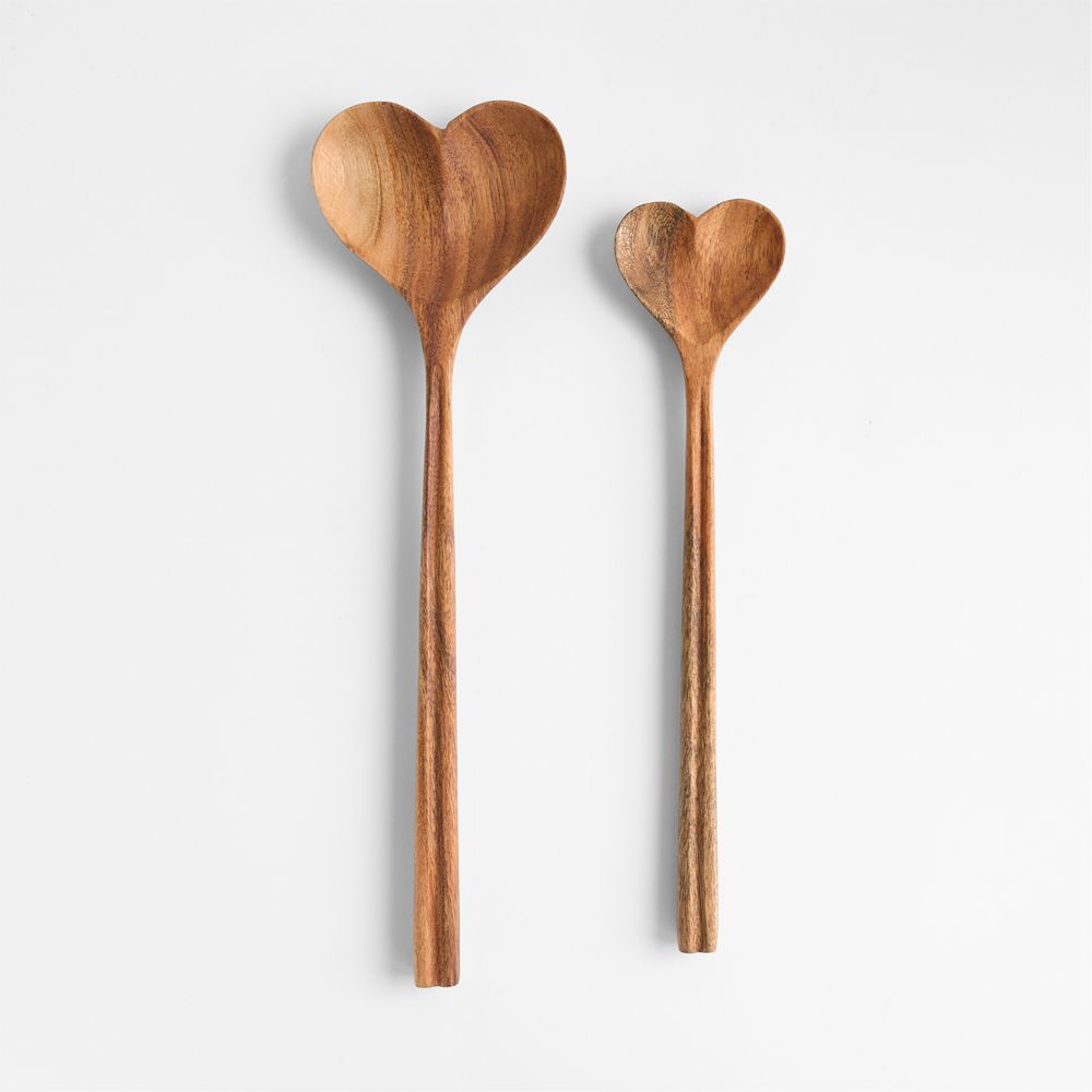 Heart Acacia Wood Mixing Spoon, Set of 2