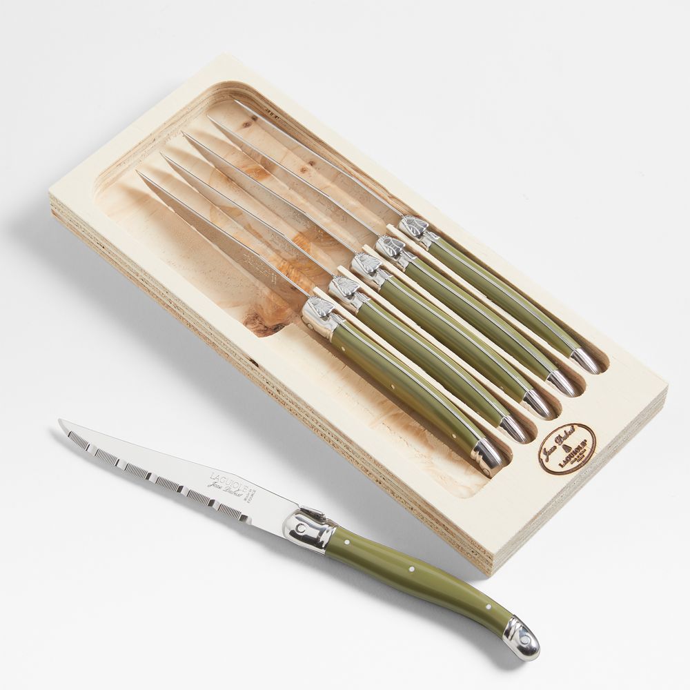Jean Dubost Laguiole Green Steak Knives, Set of 6