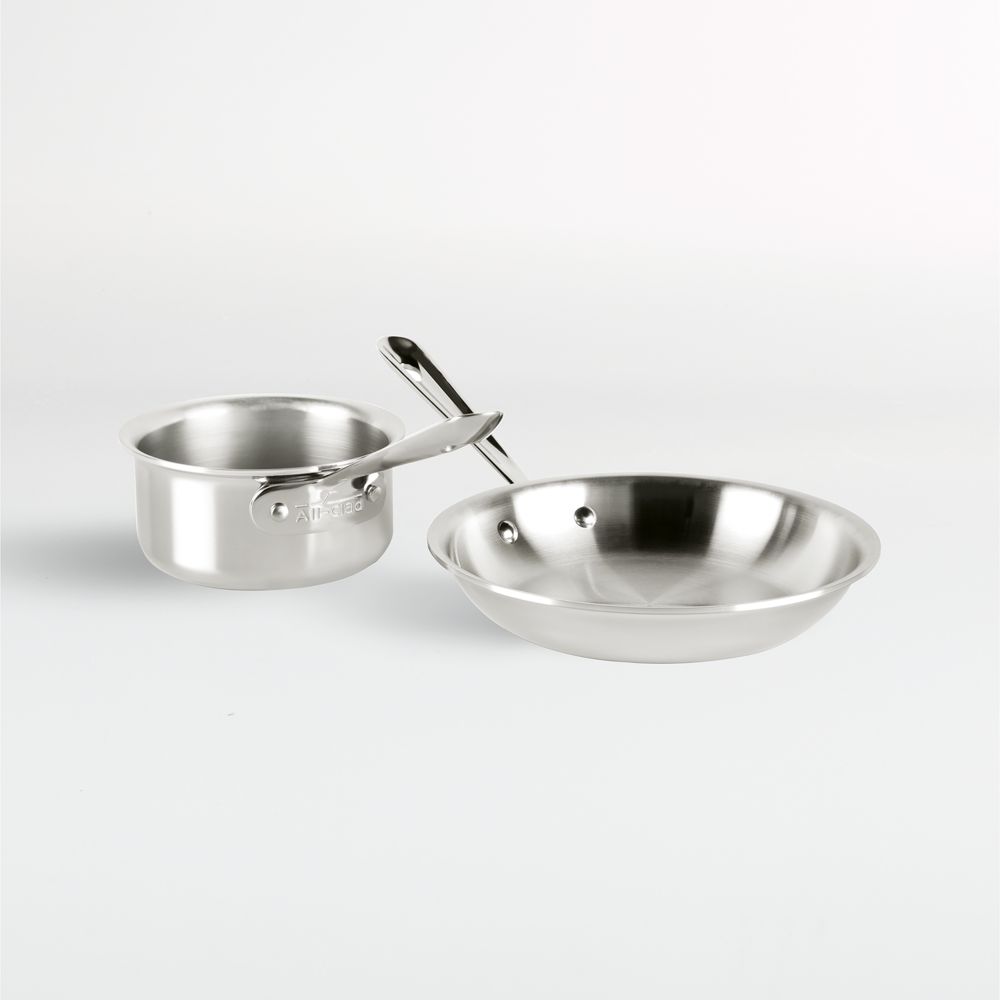 All-Clad D3 Stainless Steel Kitchen Helper Saucepan and Fry Pan Set