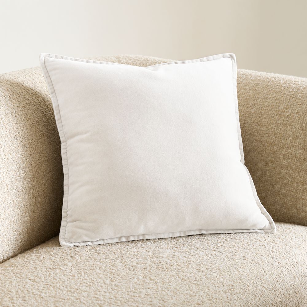 Relaxed Washed Organic Cotton Velvet 20"x20" Ivory Throw Pillow