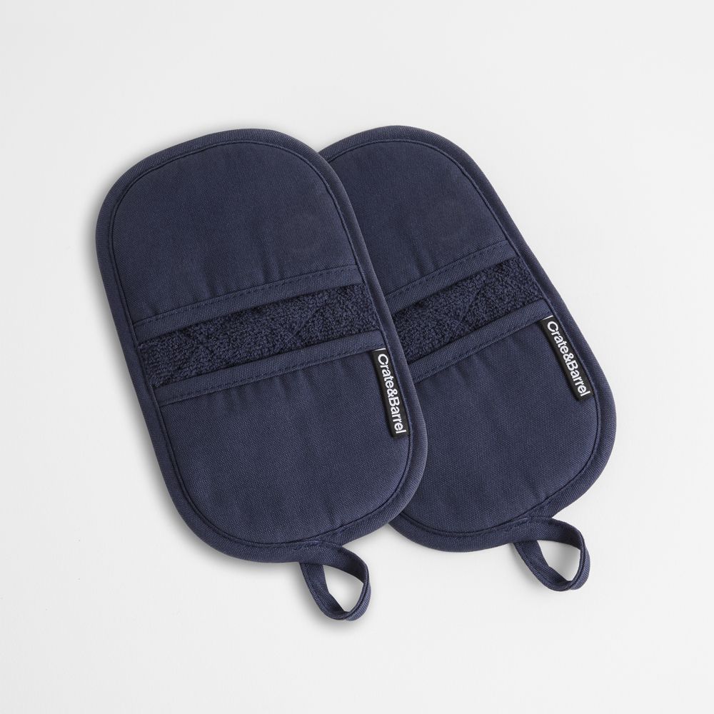 Blue Organic Cotton Pot Holders with Silicone Grip, Set of 2