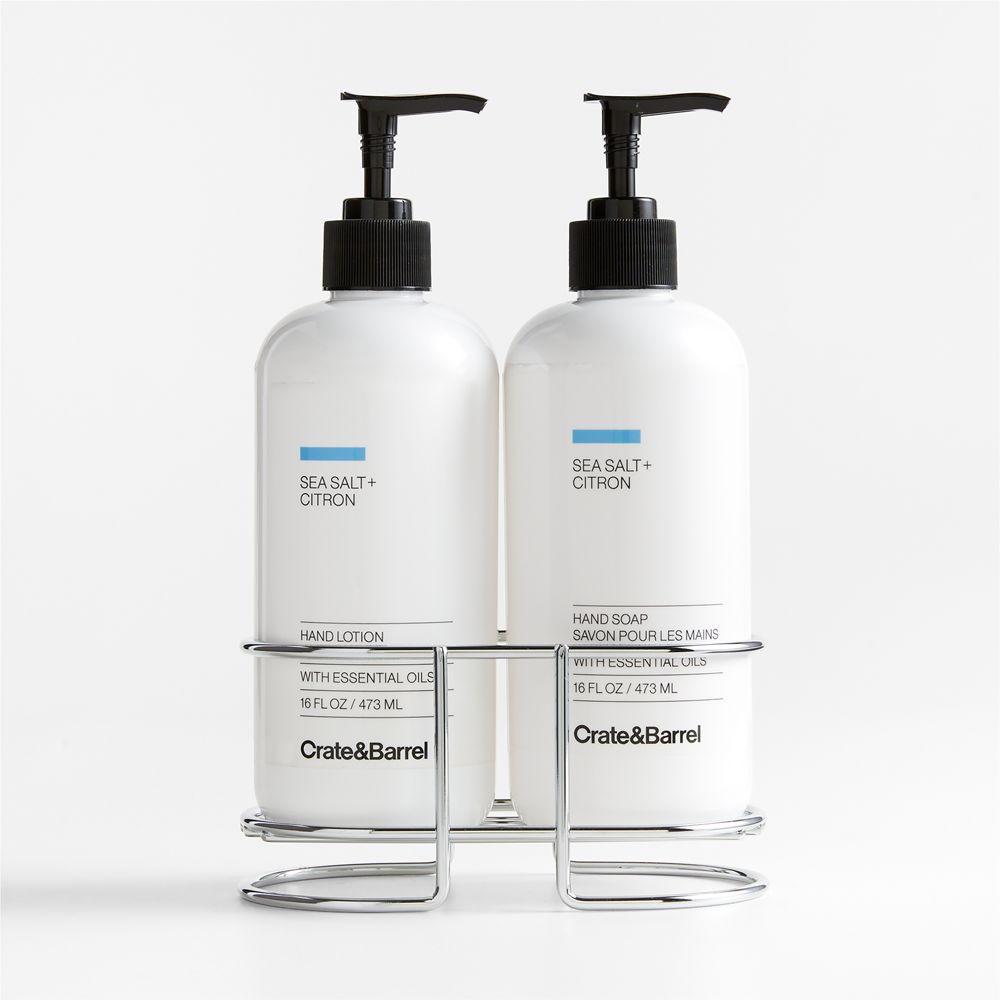 Sea Salt + Citron Hand Soap & Lotion 3-Piece Set with Polished Stainless Steel Caddy