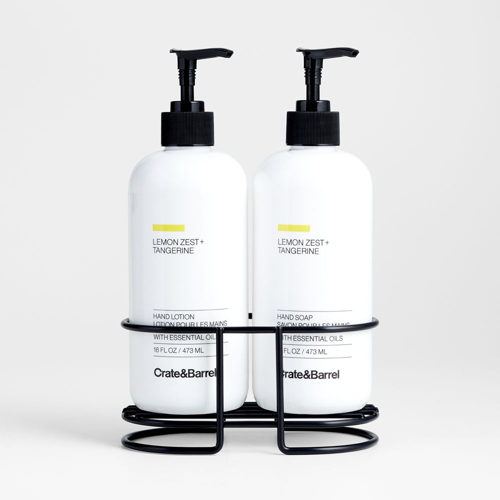 Lemon Zest + Tangerine Hand Soap & Lotion 3-Piece Set with Matte Black Steel Caddy