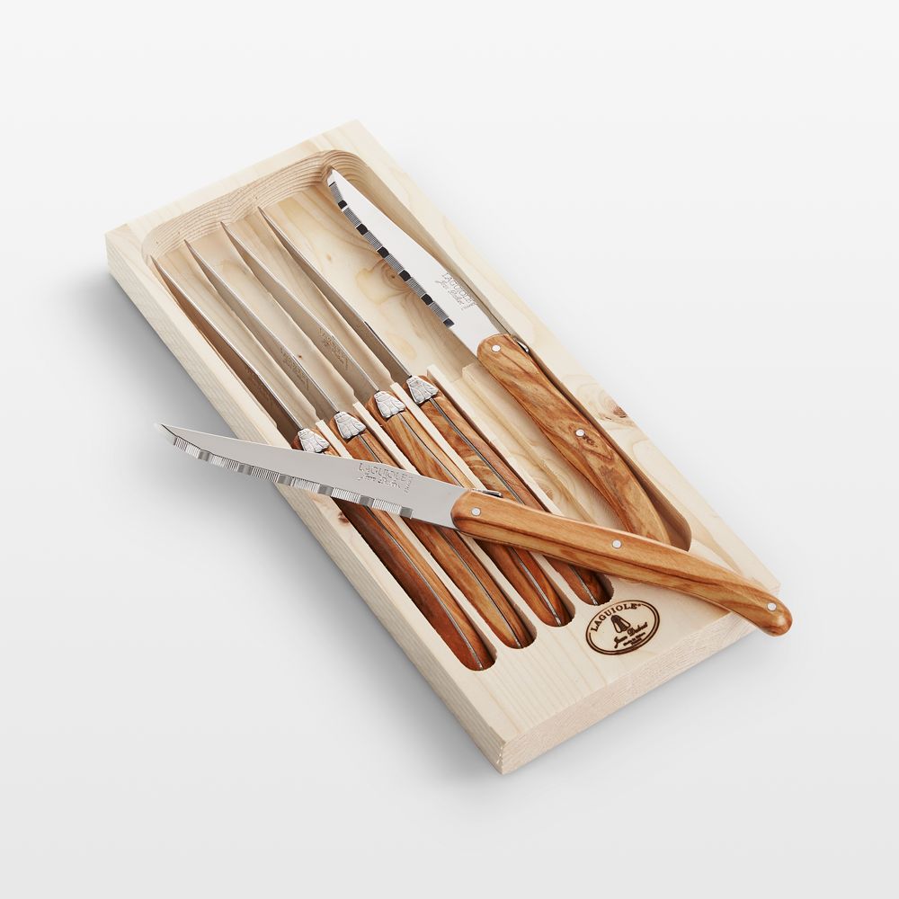 Jean Dubost Laguiole Olivewood Steak Knives, Set of 6
