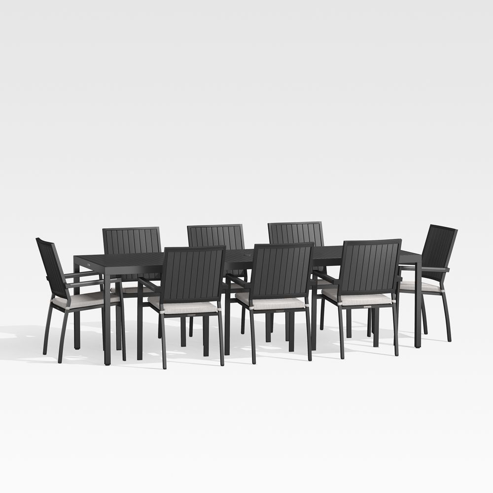 Alfresco 103" Black Metal Outdoor Dining Table Set with Sunbrella Cushions
