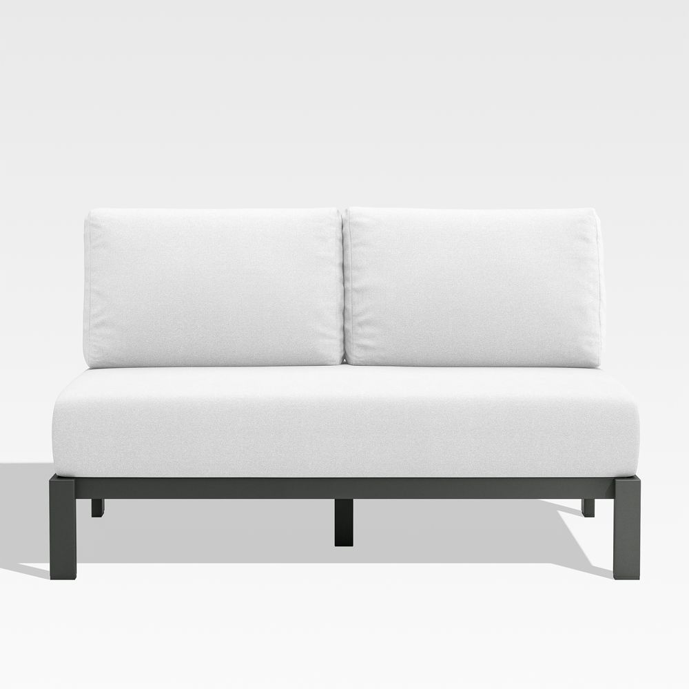 Walker Metal Outdoor Armless Loveseat with Canvas White Cushions