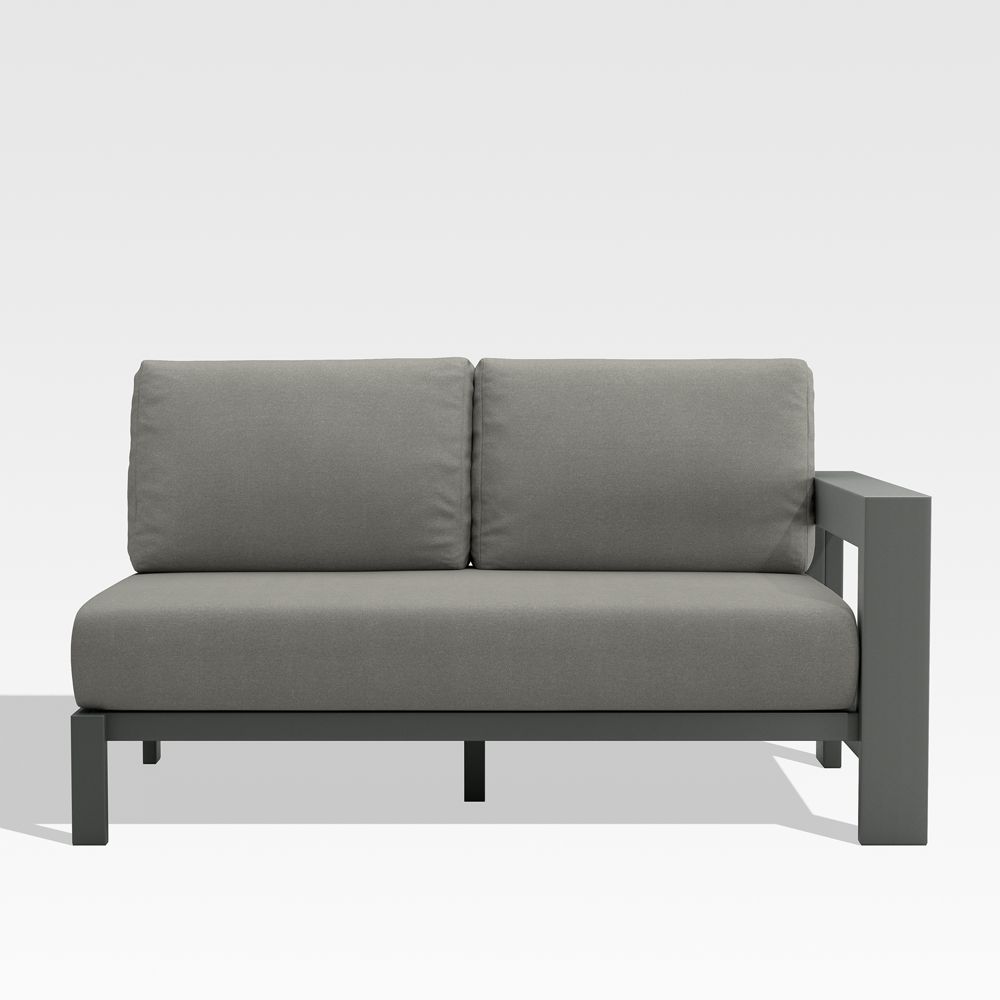 Walker Right Arm Metal Outdoor Loveseat with Canvas Charcoal Sunbrella Cushions