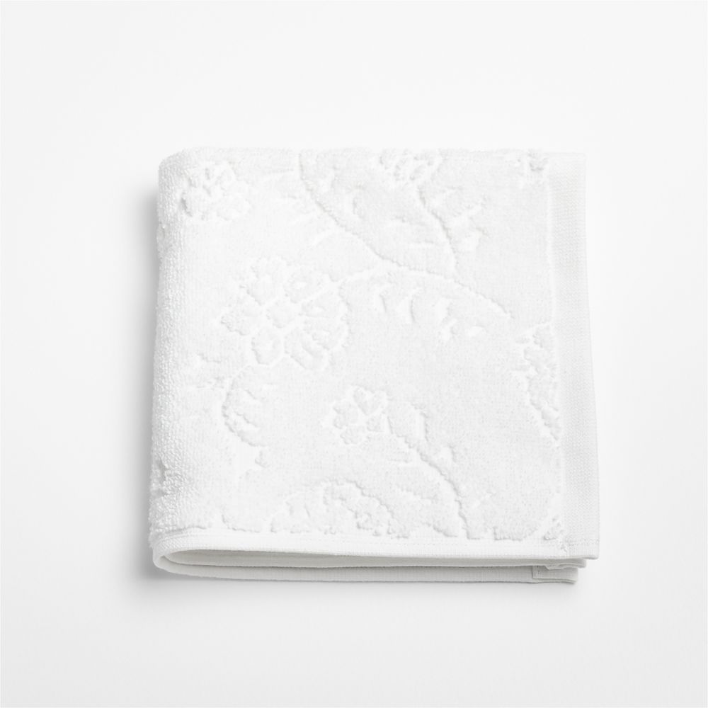 Floral Jaquard Organic Cotton Crisp White Washcloth