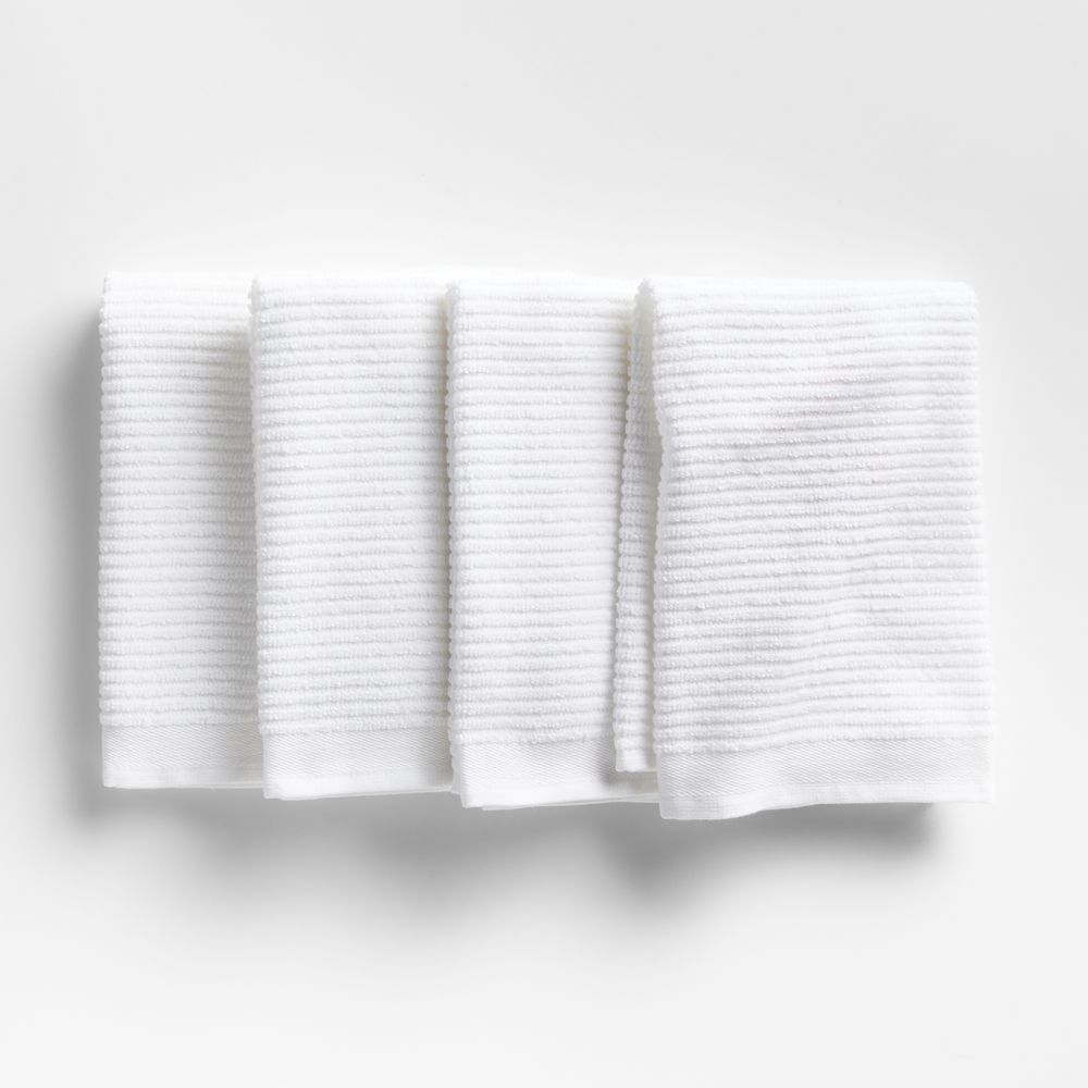 Ribbed Bar Mop White Organic Cotton Dish Towels, Set of 4