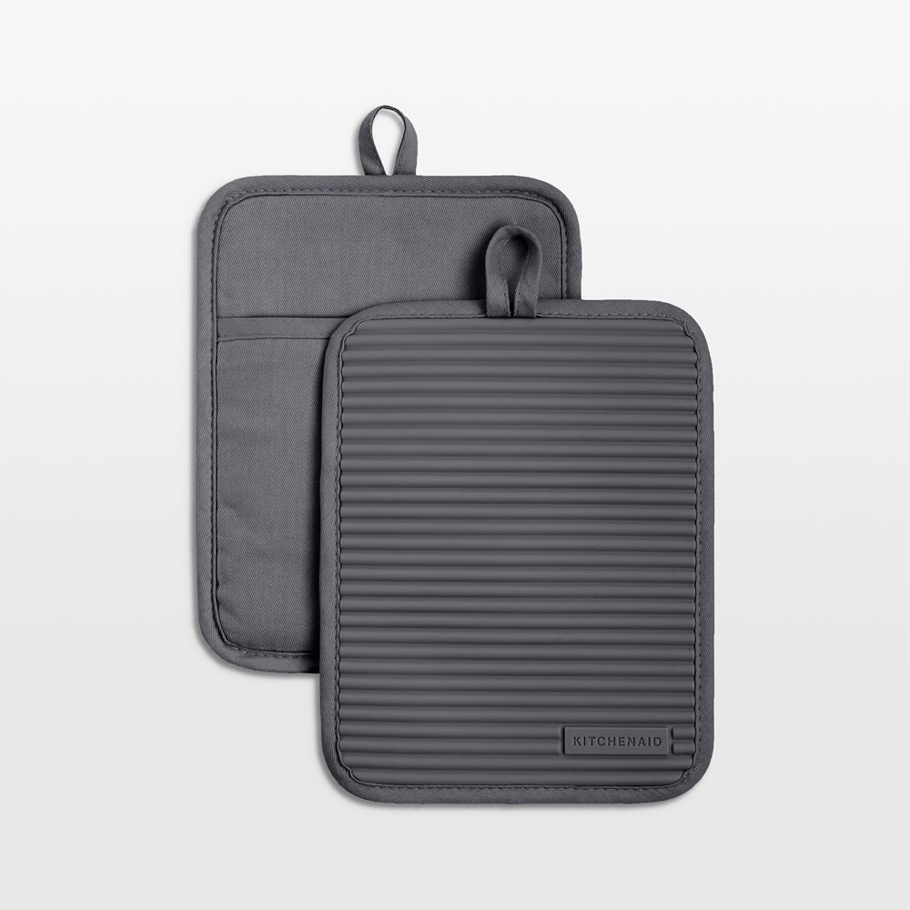 KitchenAid Charcoal Ribbed Soft Silicone Pot Holders, Set of 2