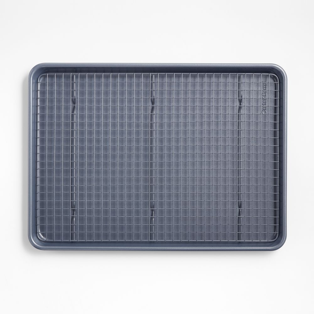 Crate & Barrel Slate Blue Silicone Nonstick Half Sheet Pan and Cooling Rack Set