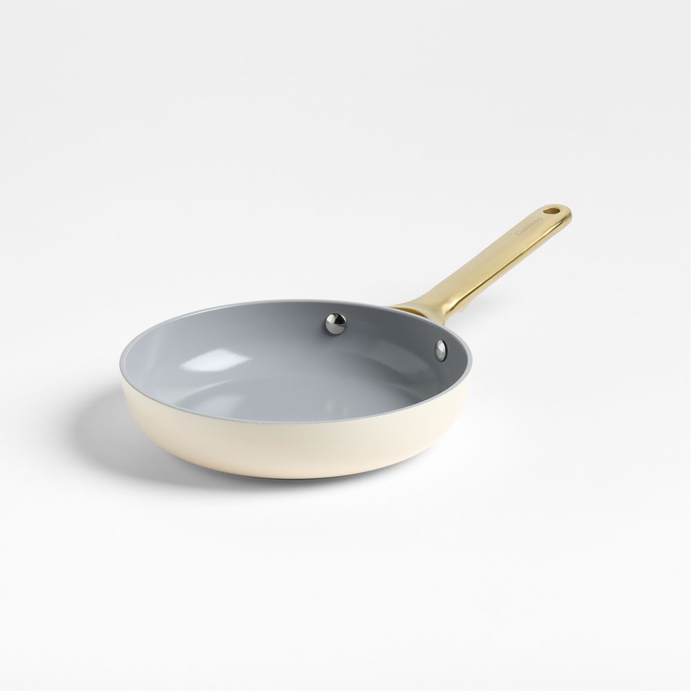 Caraway Cream Ceramic Nonstick 8" Mini Fry Pan with Gold Hardware