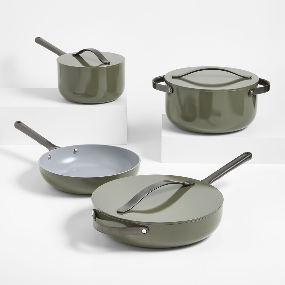 Caraway Olive Green Ceramic Nonstick 12-Piece Cookware Set with Gunmetal Hardware