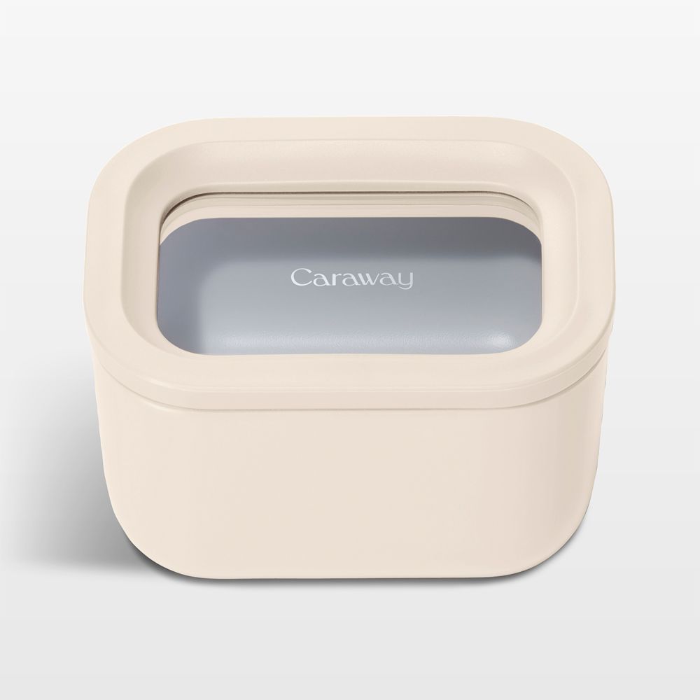Caraway Cream Mini Rectangular Ceramic-Coated Glass Food Storage Container with Glass-Silicone Lid