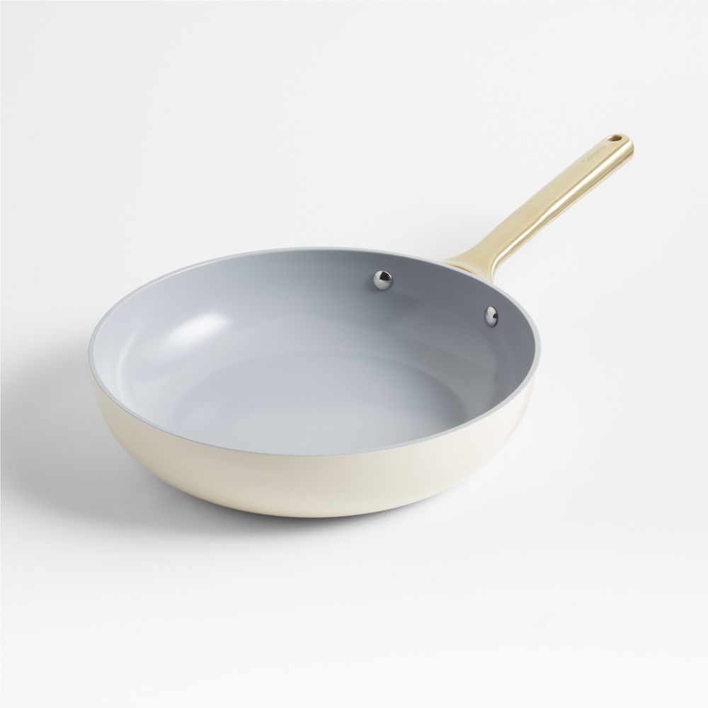 Caraway Cream Ceramic Nonstick 10.5" Fry Pan with Gold Hardware