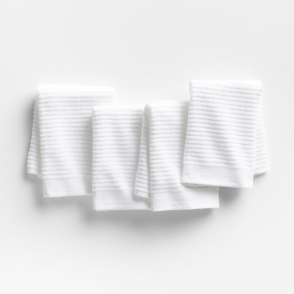 Ribbed Bar Mop White Organic Cotton Dishcloths, Set of 4