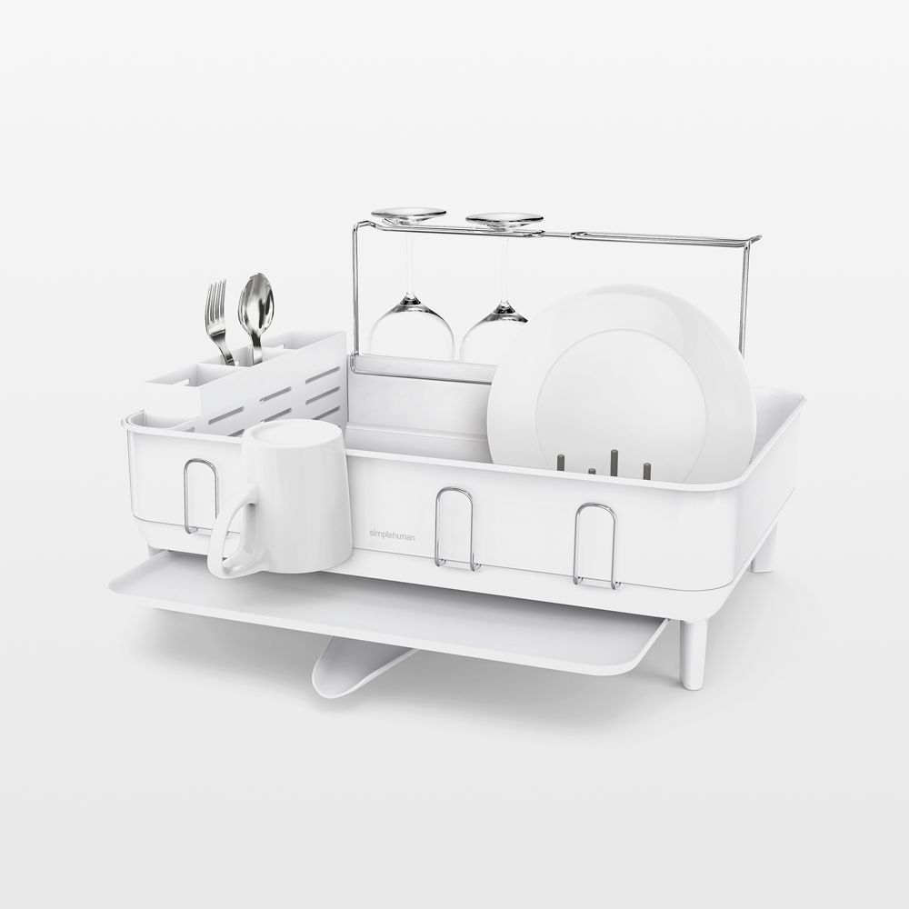 Simplehuman Kitchen Dish Drying Rack, White Steel