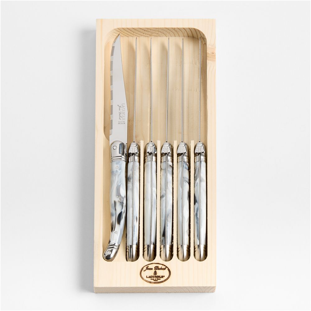 Jean Dubost Laguiole Marble White Steak Knives, Set of 6