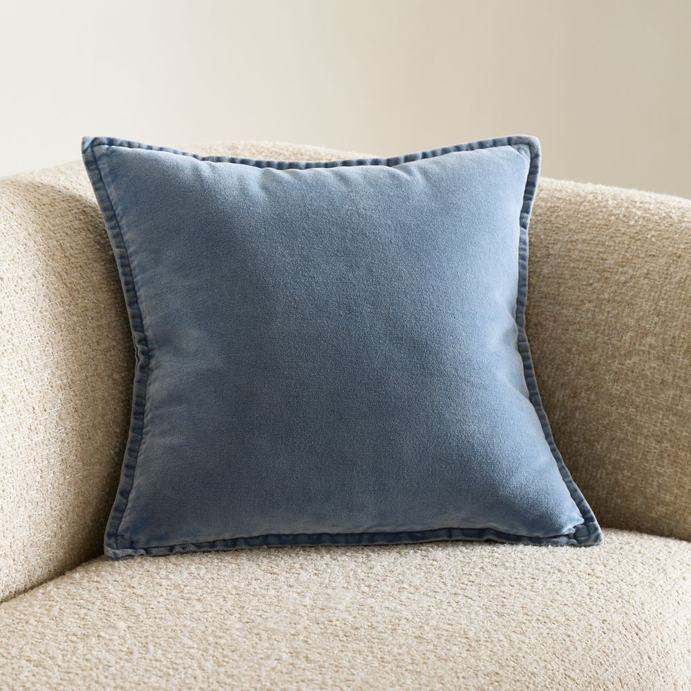 Relaxed Washed Organic Cotton Velvet 20"x20" Deep Sea Blue Throw Pillow