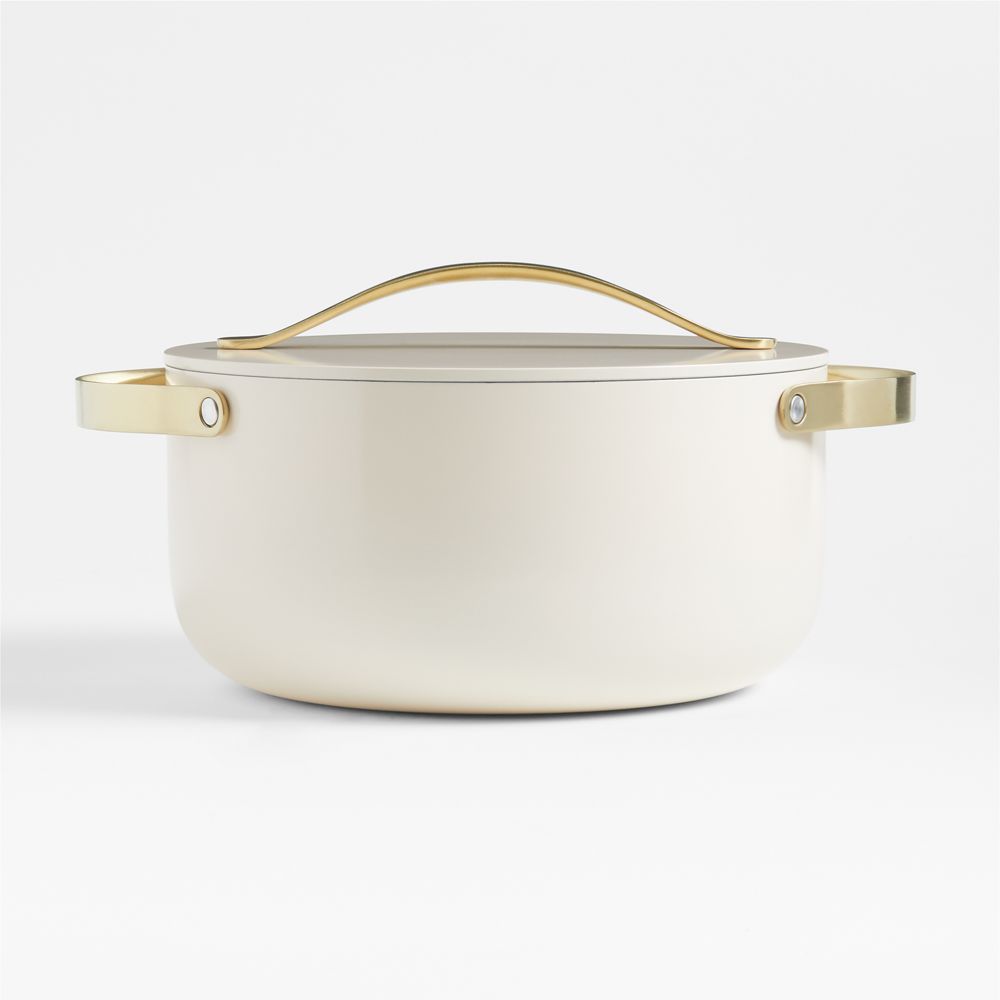 Caraway 6.5-Qt. Cream Ceramic Nonstick Dutch Oven with Gold Hardware