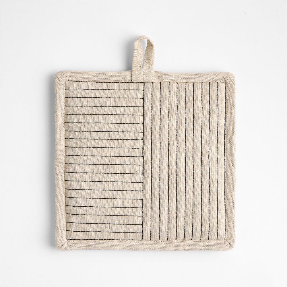 Crate & Barrel Hanno Natural Embroidered Organic Cotton Pot Holder