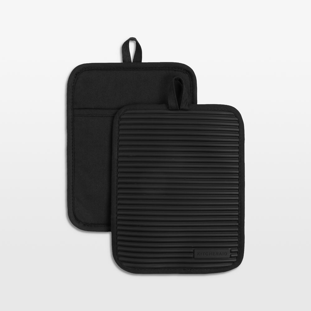 KitchenAid Onyx Black Ribbed Soft Silicone Pot Holders, Set of 2