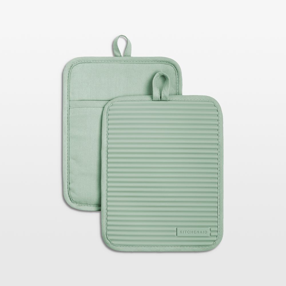 KitchenAid Pistachio Ribbed Soft Silicone Pot Holders, Set of 2