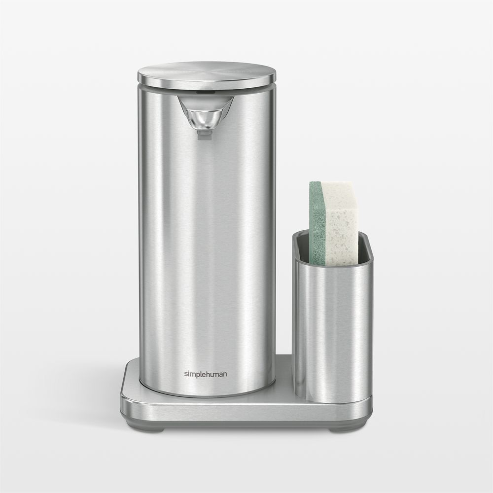 Simplehuman 14oz Sensor Pump, Touch-free Hand Soap Dispenser with Sponge Caddy, Brushed Stainless Steel