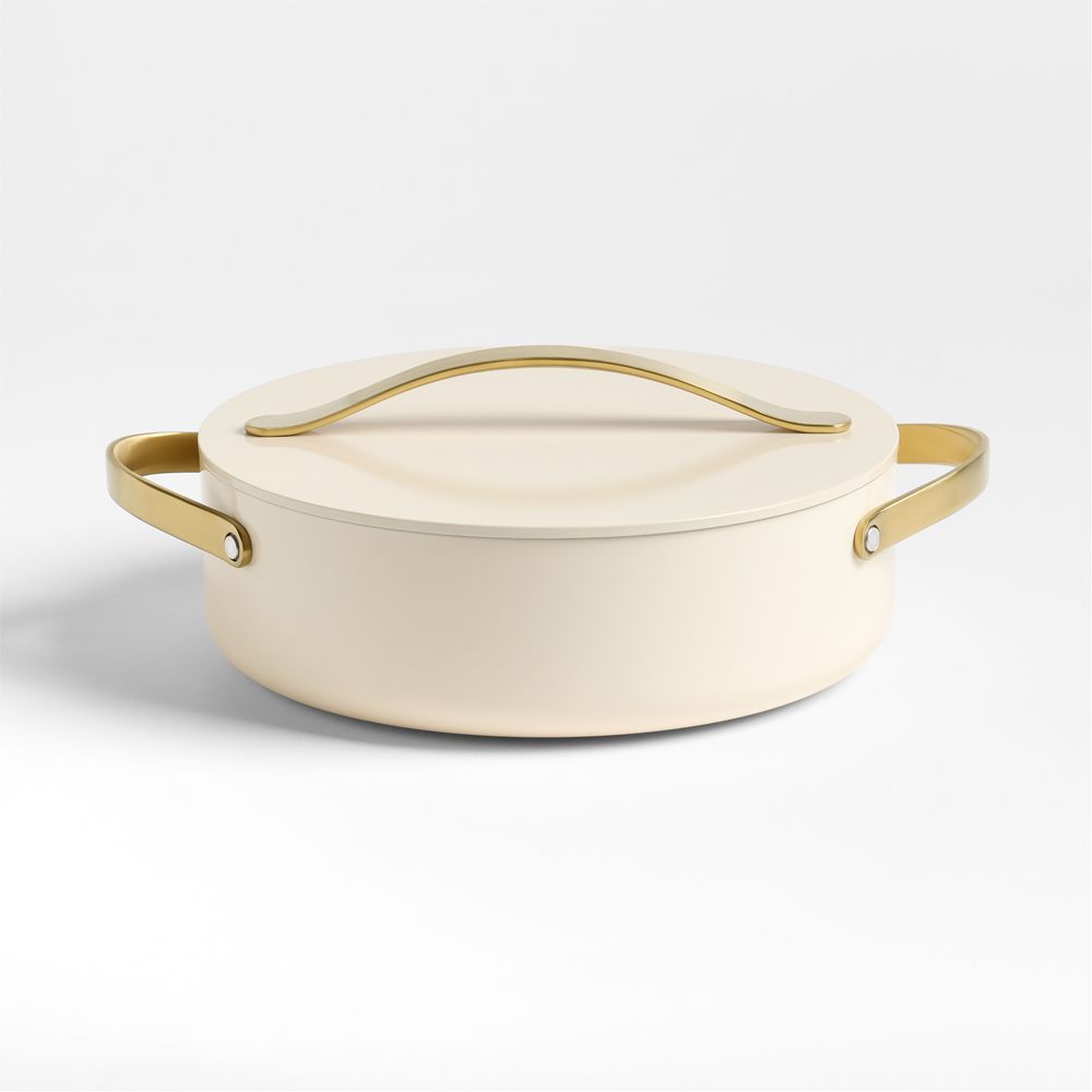 Caraway Cookware Plus 6-Qt. Cream Ceramic Nonstick Rondeau Pan with Gold Hardware