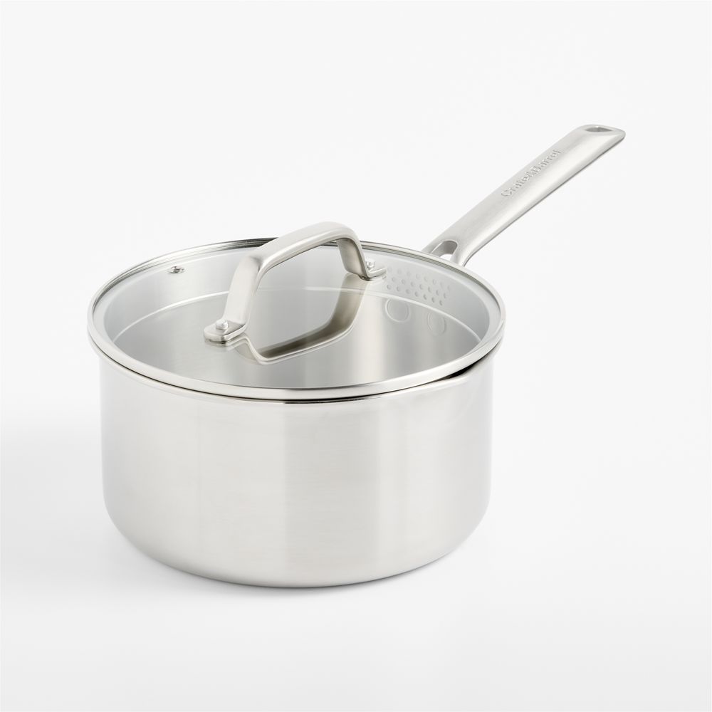 Crate & Barrel EvenCook Stainless 3.5-Qt. Stainless Steel Saucepan with Glass Straining Lid
