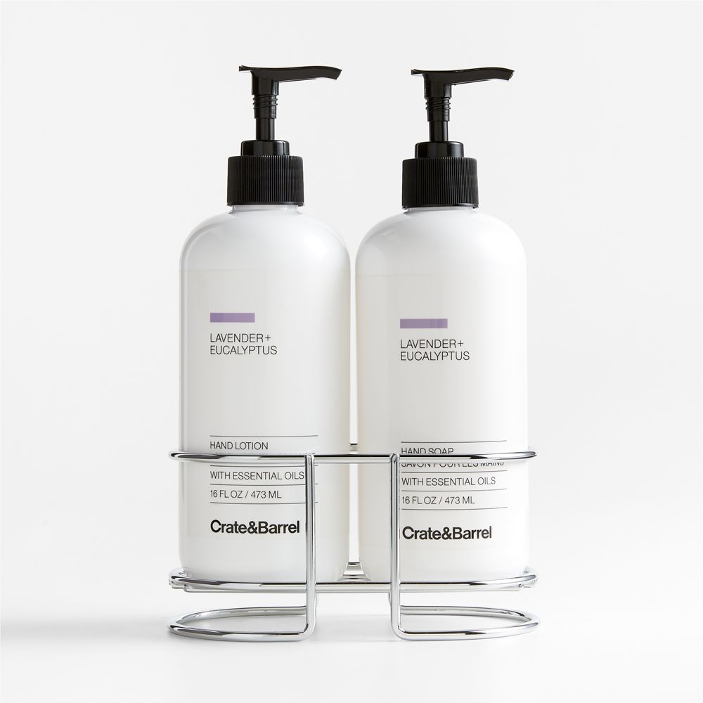 Lavender + Eucalyptus Hand Soap & Lotion 3-Piece Set with Polished Stainless Steel Caddy
