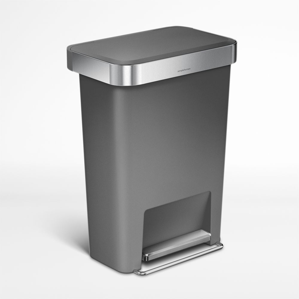 Simplehuman 45 Liter Rectangular Kitchen Trash Can with Liner Pocket, Grey Plastic