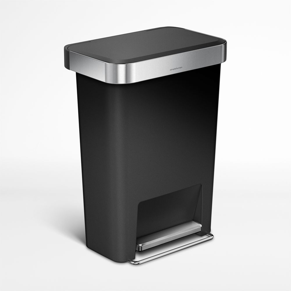 Simplehuman 45 Liter Rectangular Kitchen Trash Can with Liner Pocket, Black Plastic