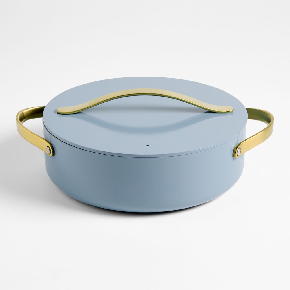 Caraway Cookware Plus 6-Qt. Blue Lagoon Ceramic Nonstick Rondeau Pan with Gold Hardware