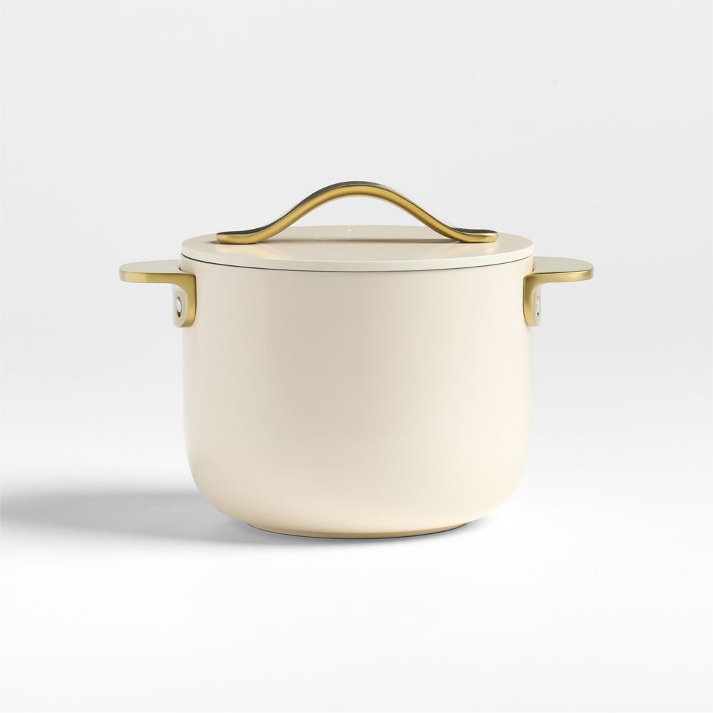 Caraway Cookware Plus Cream and Gold 2-Qt. Petite Ceramic Cooker with Lid