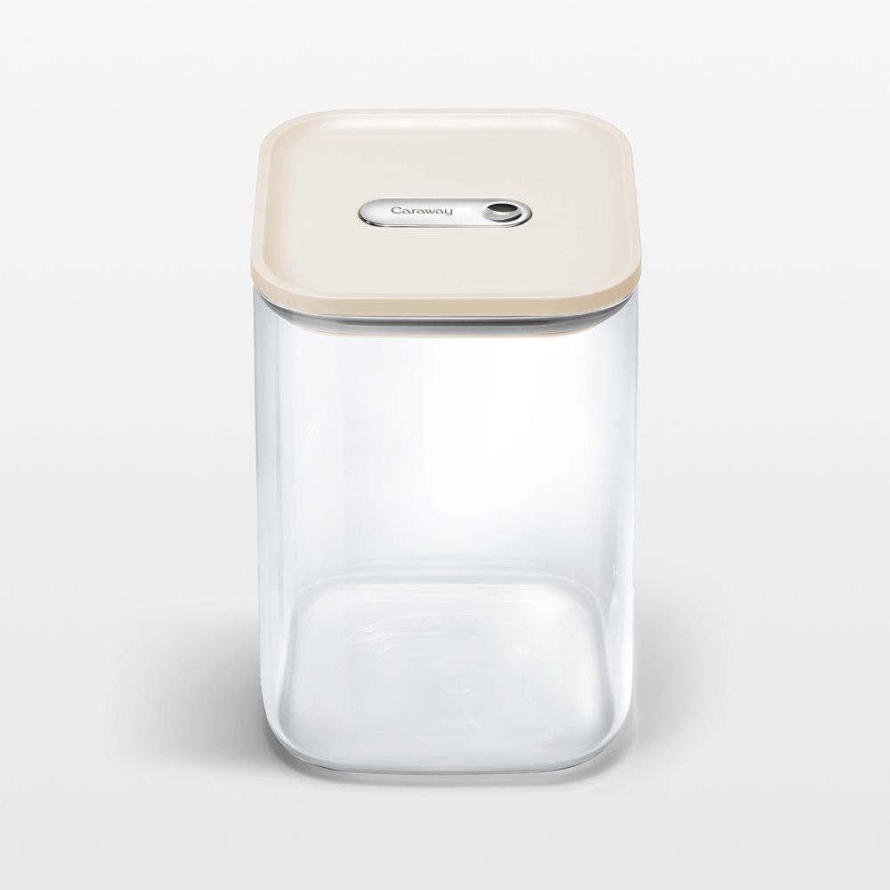 Caraway Cream Airtight 4.3-Qt. Large Glass Food Storage Container with Plastic and Silicone Lids