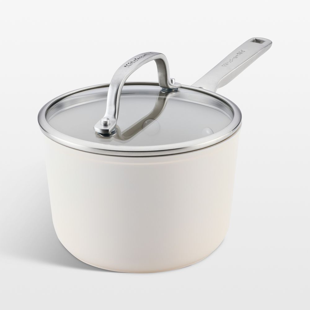 KitchenAid Porcelain White Hard-Anodized Ceramic Nonstick Induction 2-Qt. Saucepan with Lid