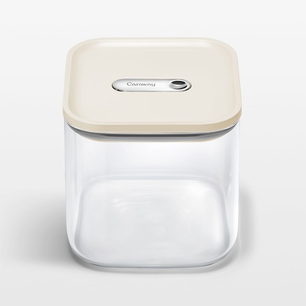 Caraway Cream Airtight 2.5-Qt. Medium Glass Food Storage Container with Plastic and Silicone Lids