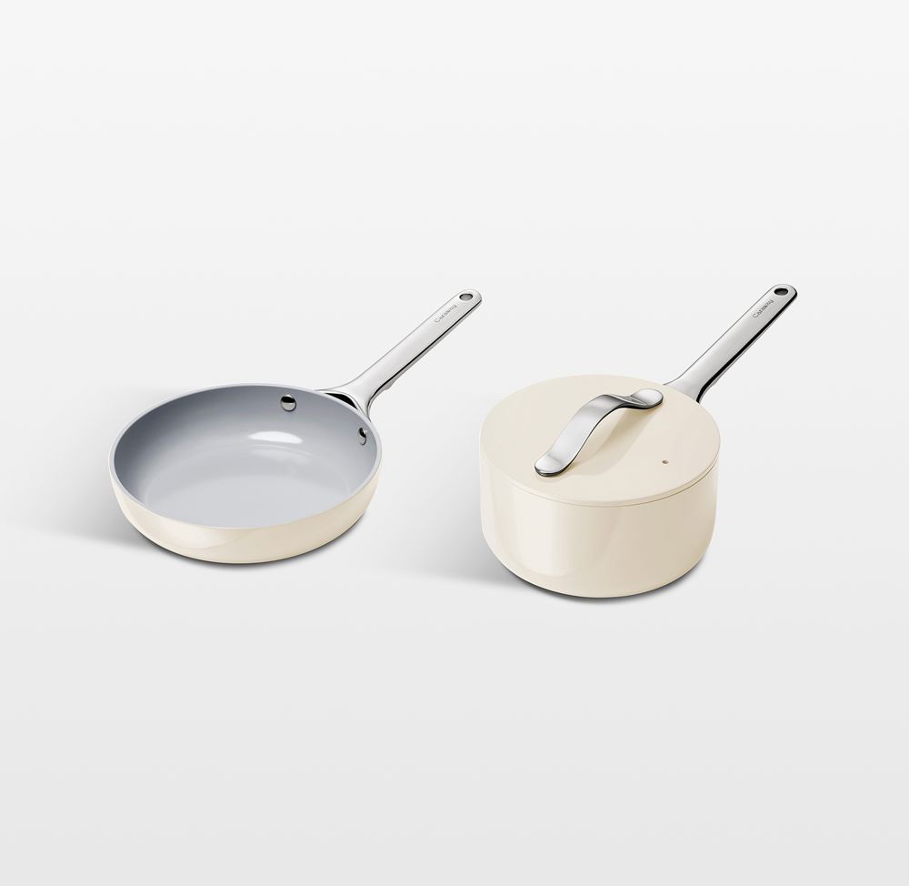 Caraway Cream Ceramic Nonstick Mini Fry Pan & Sauce Pan Cookware Duo
