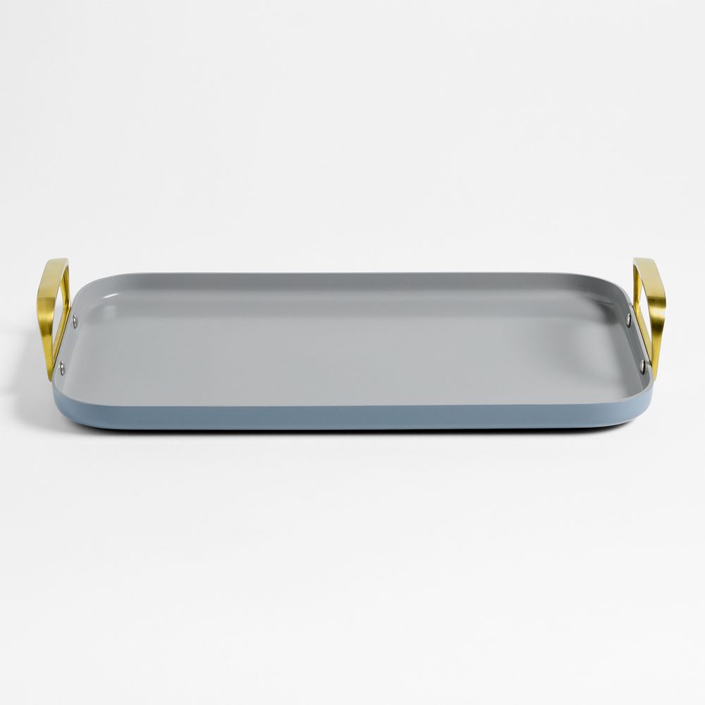 Caraway Blue Lagoon Ceramic Nonstick Double Griddle with Gold Hardware